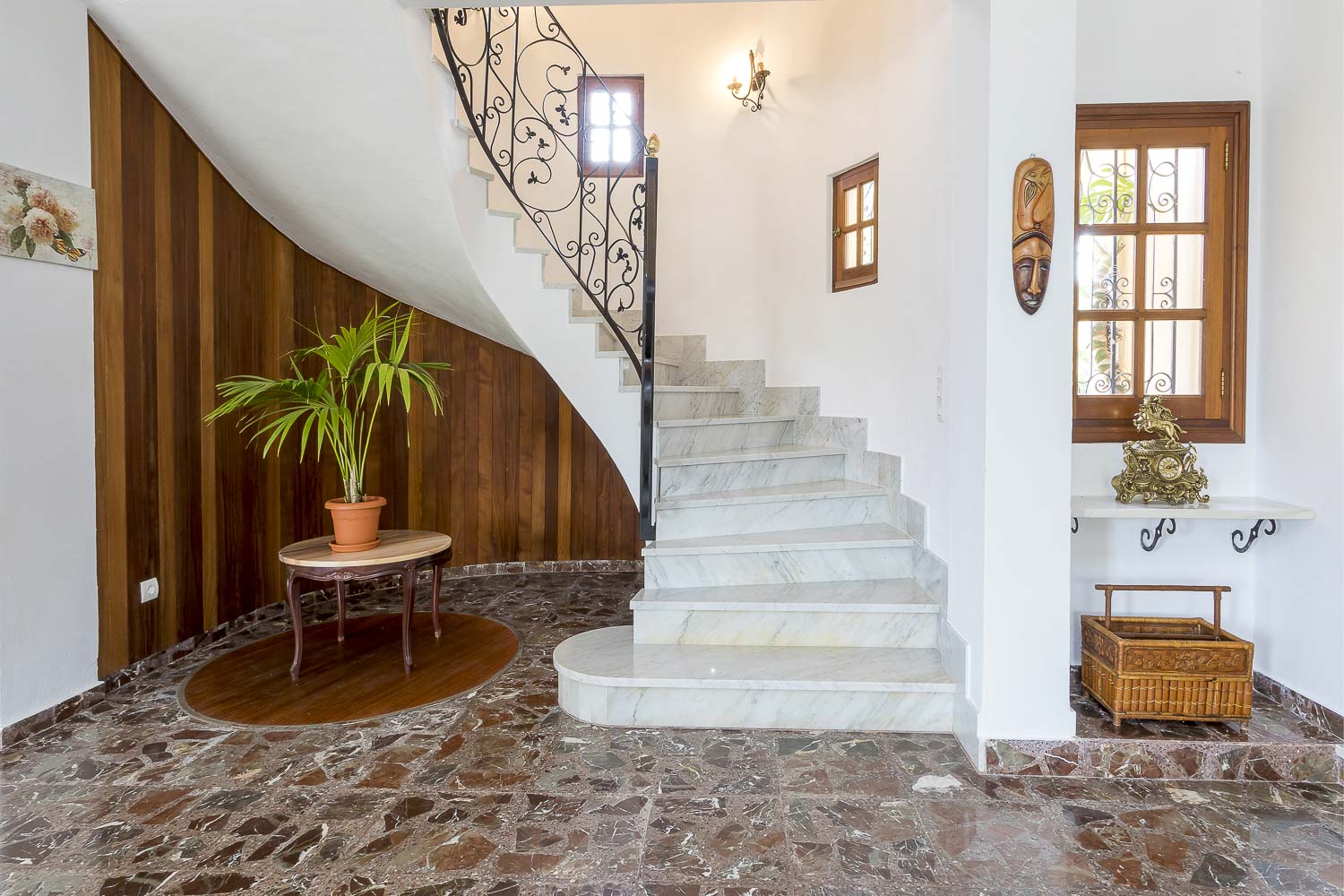 Marble stairs to second floor in a rental house in Ibiza